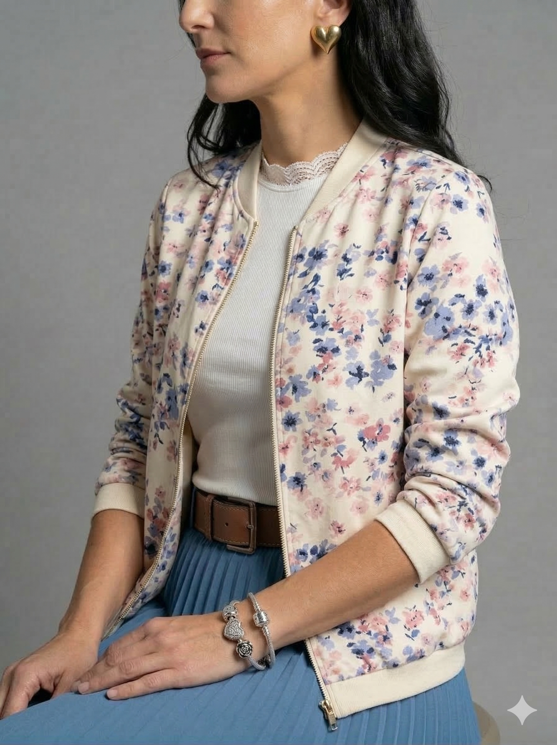 Floral Print Zip Up Jacket