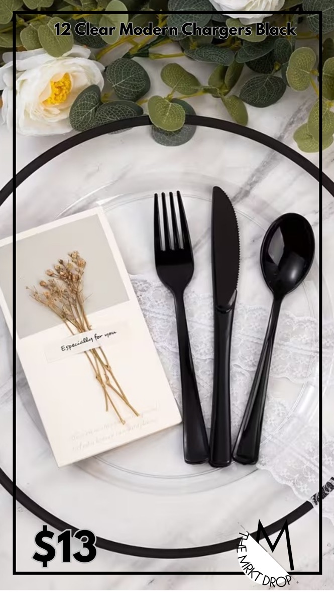 12 Clear Modern Chargers Black