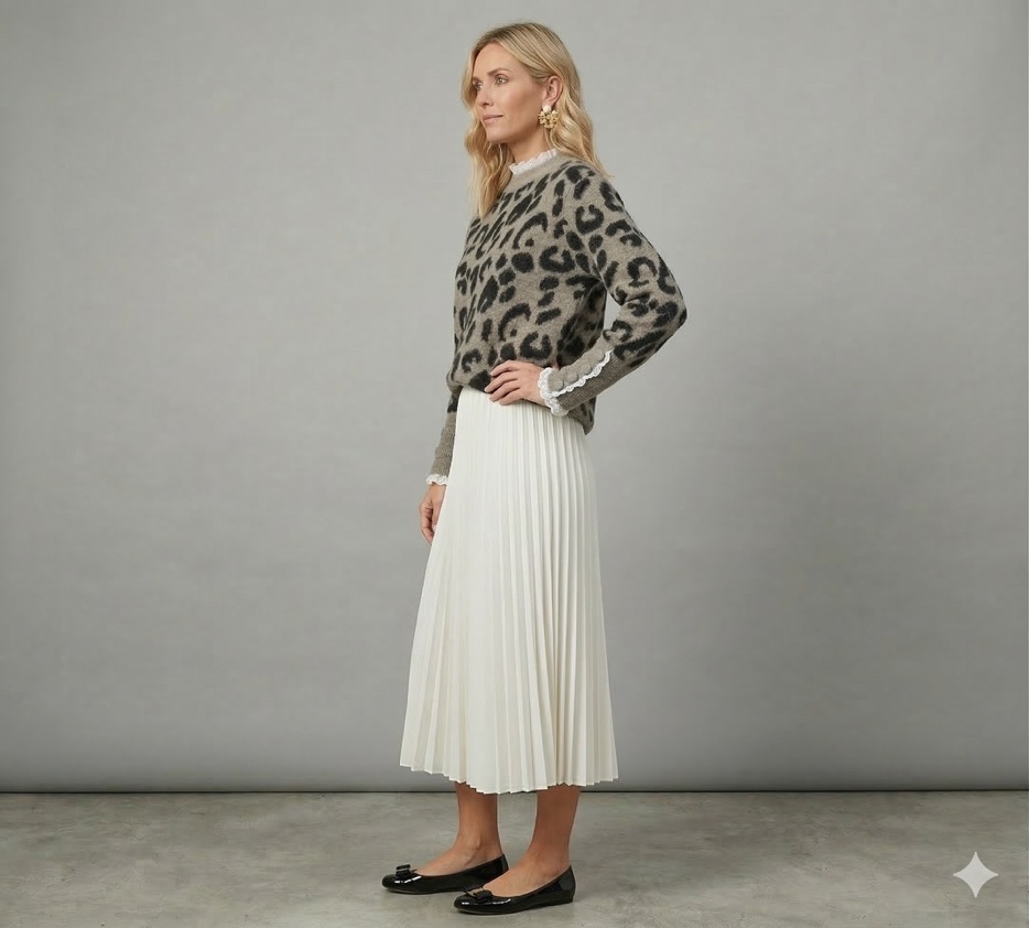 Lace Leopard Jacquard Knit Sweater Top
