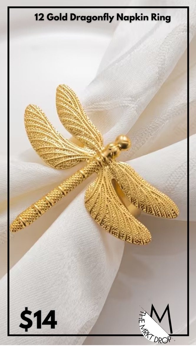 12 Gold Dragonfly Napkin Ring