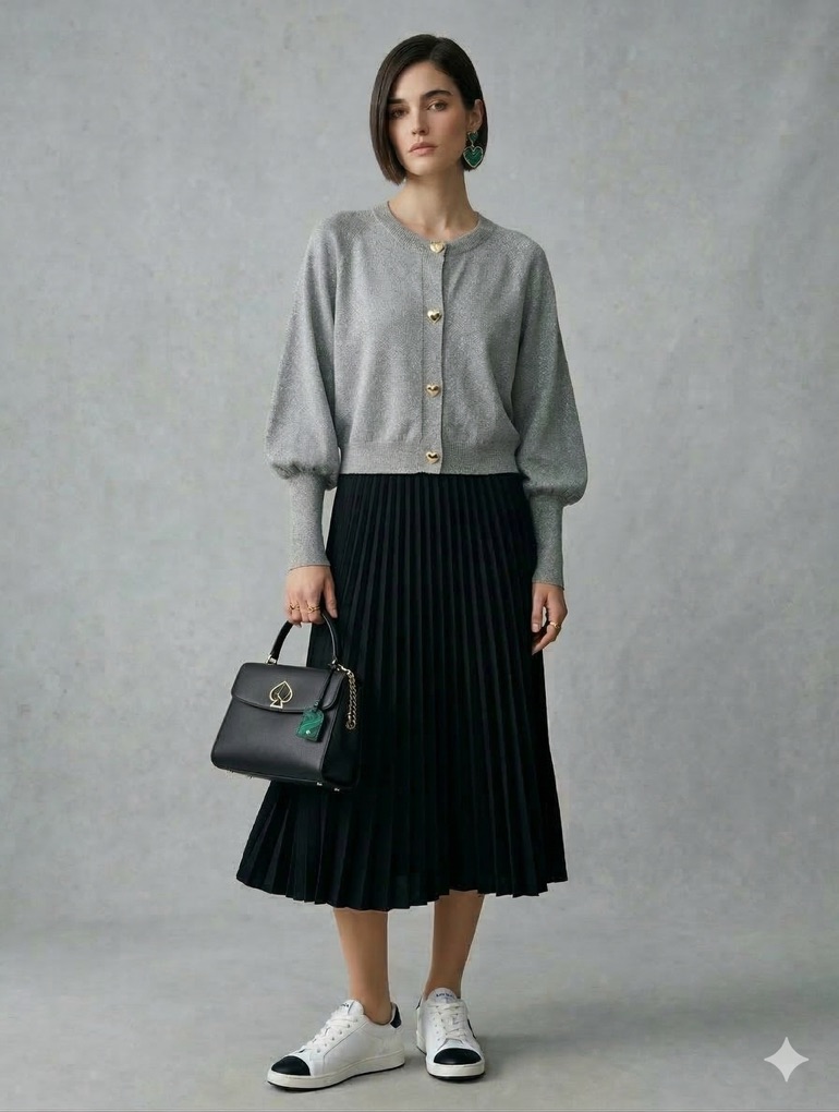 Heart Decor Ribbed Loose Cardigan