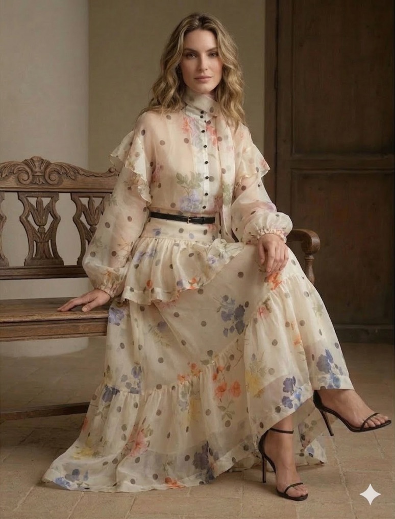 Floral Polka Dot Elegant Skirt (Matching Top Available)