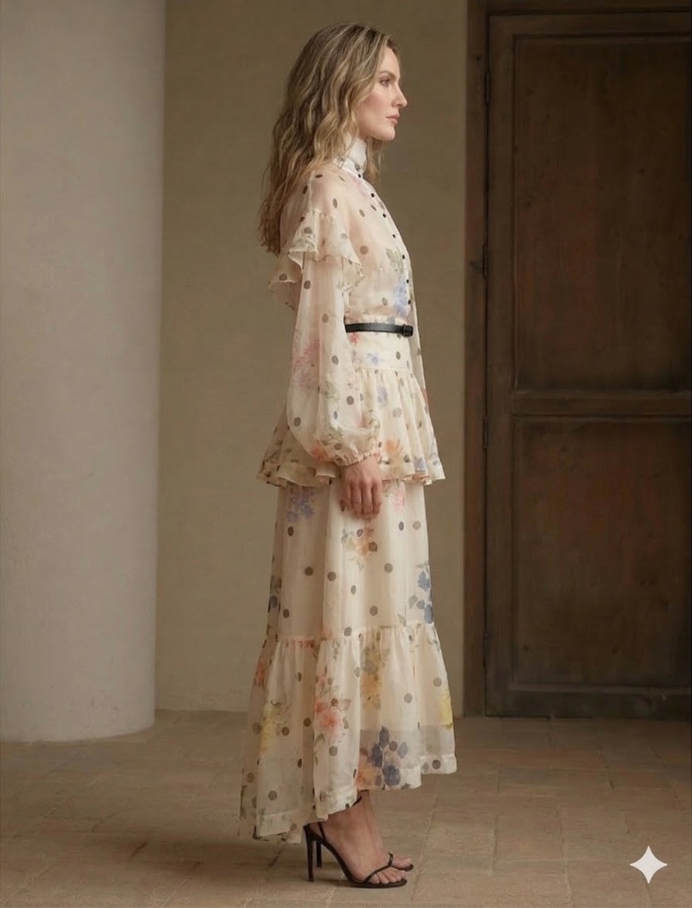 Floral Polka Dot Elegant Skirt (Matching Top Available)