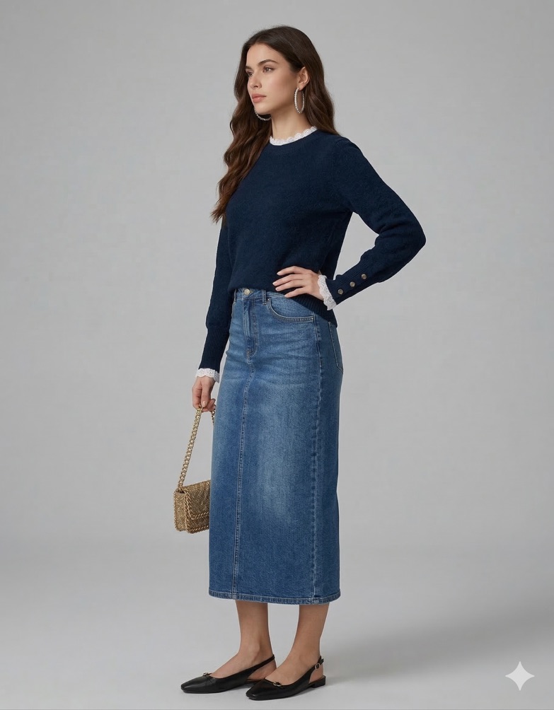 Loose Fit Frill Trim Sweater