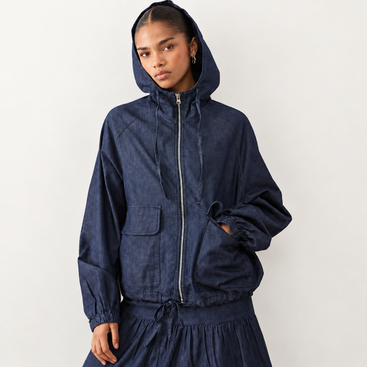 Reclaimed Vintage hooded zip-up jacket in indigo denim