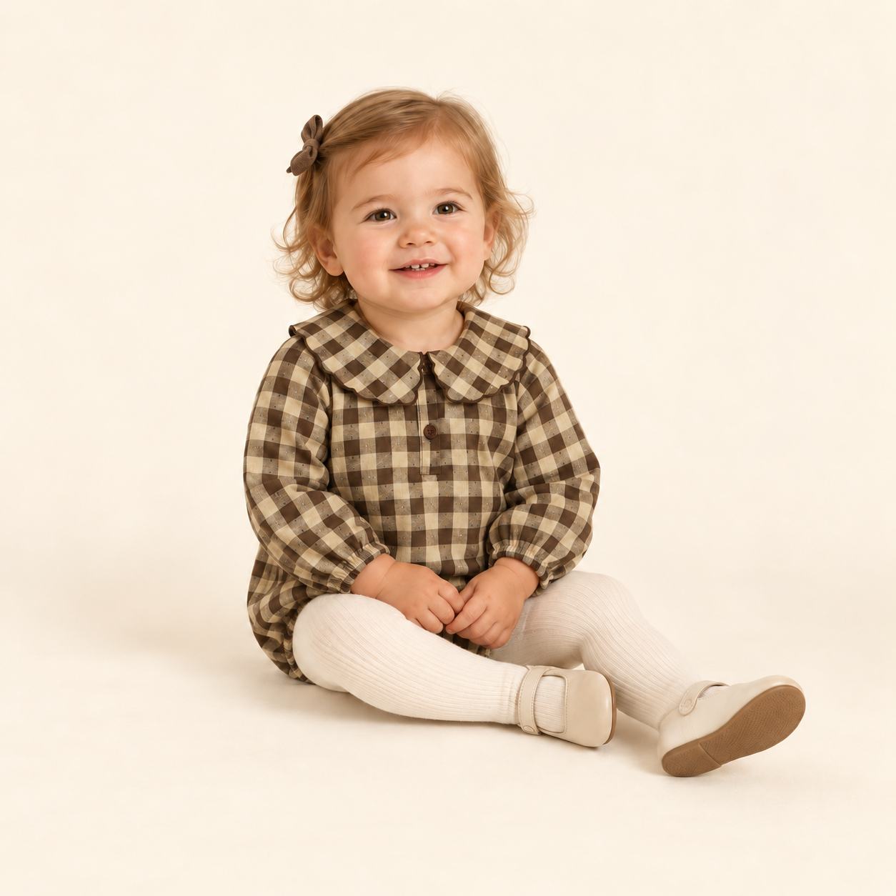 Winter Gingham Romper — Brown