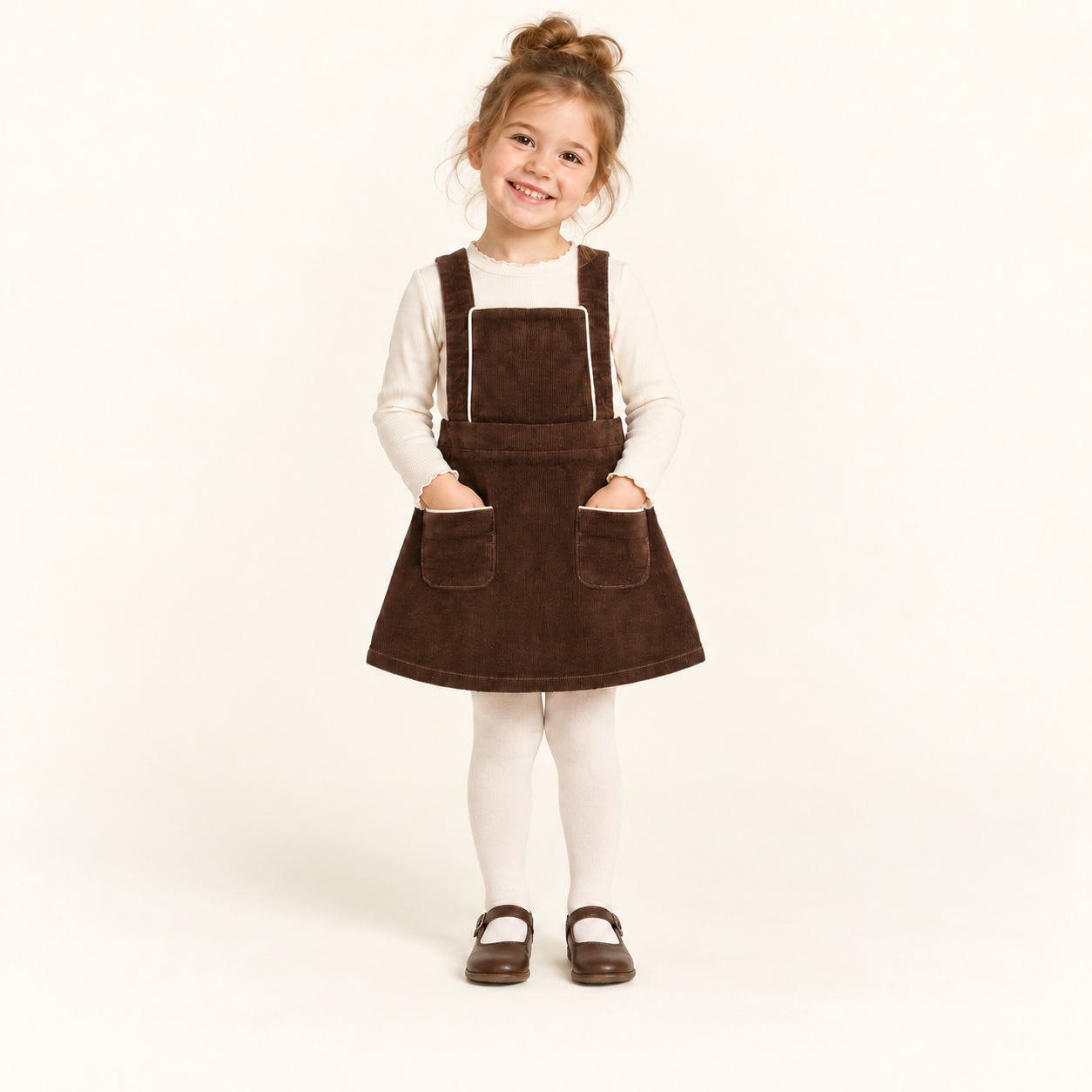 Corduroy Pinafore Jumper — Brown