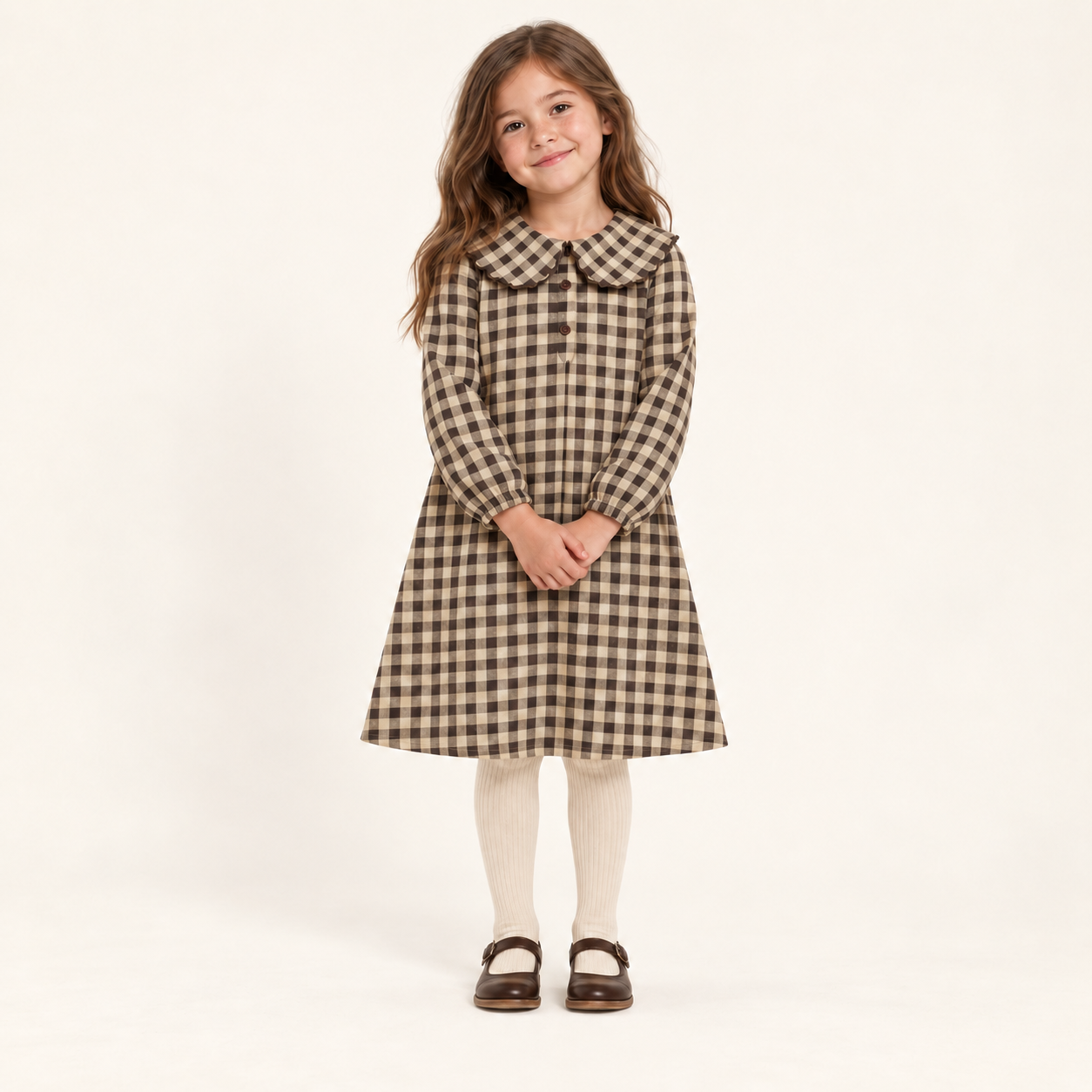 Winter Gingham Dress — Brown