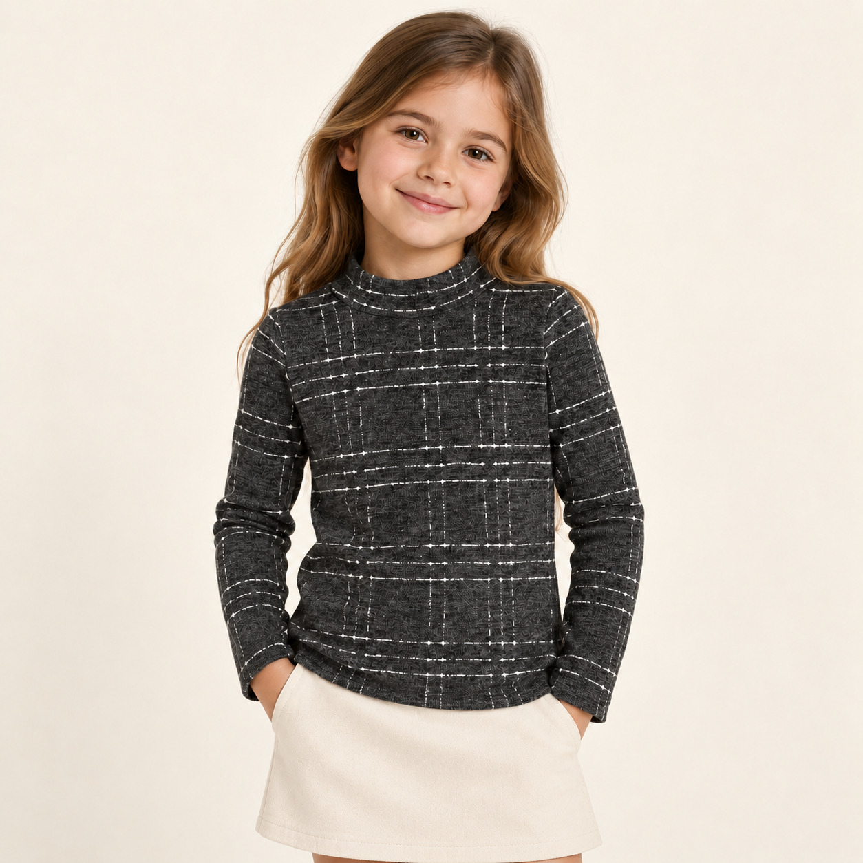 Brushed Plaid Mock Neck — Grey