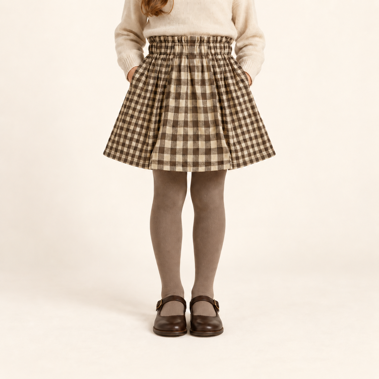Winter Gingham Skirt — Brown