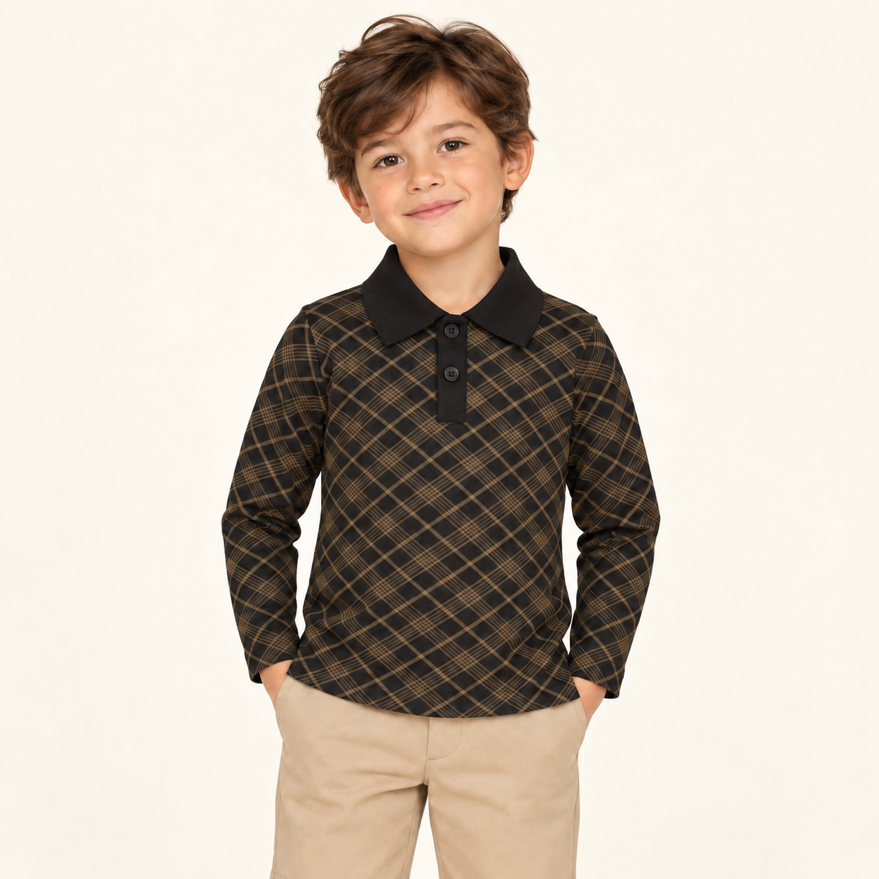 Plaid Polo Shirt — Black