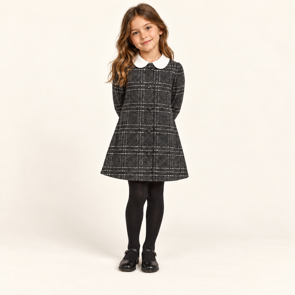 Brushed Plaid Dress — Grey