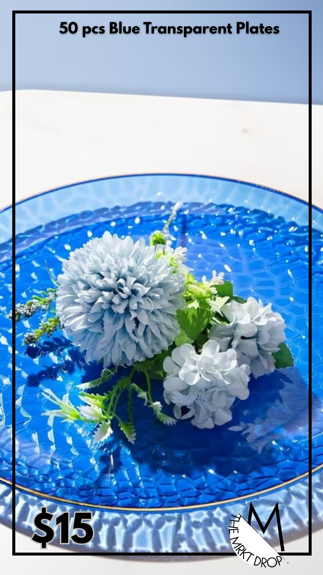 50 pcs Blue Transparent Plates