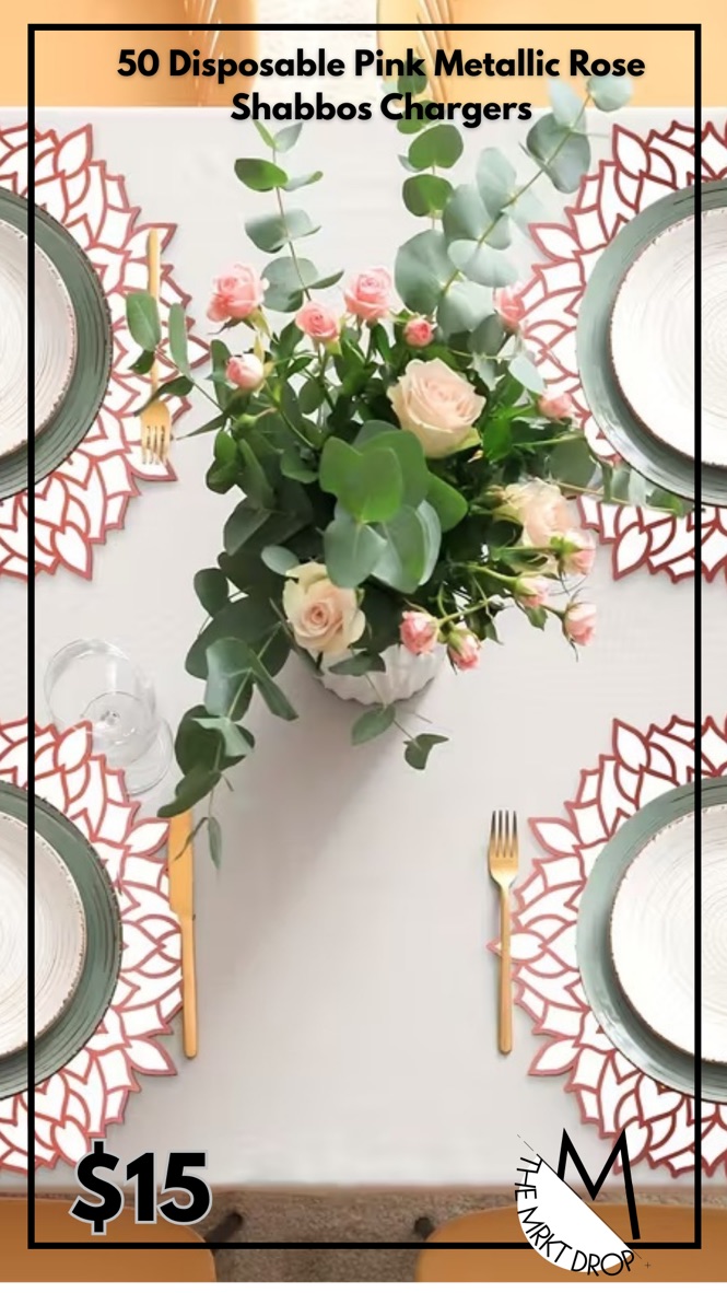 50 Disposable Pink Metallic Rose Shabbos Chargers