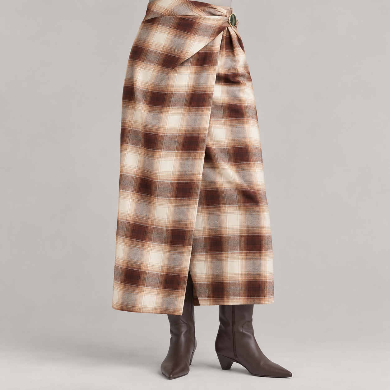Plaid Flannel Twist Midi Skirt