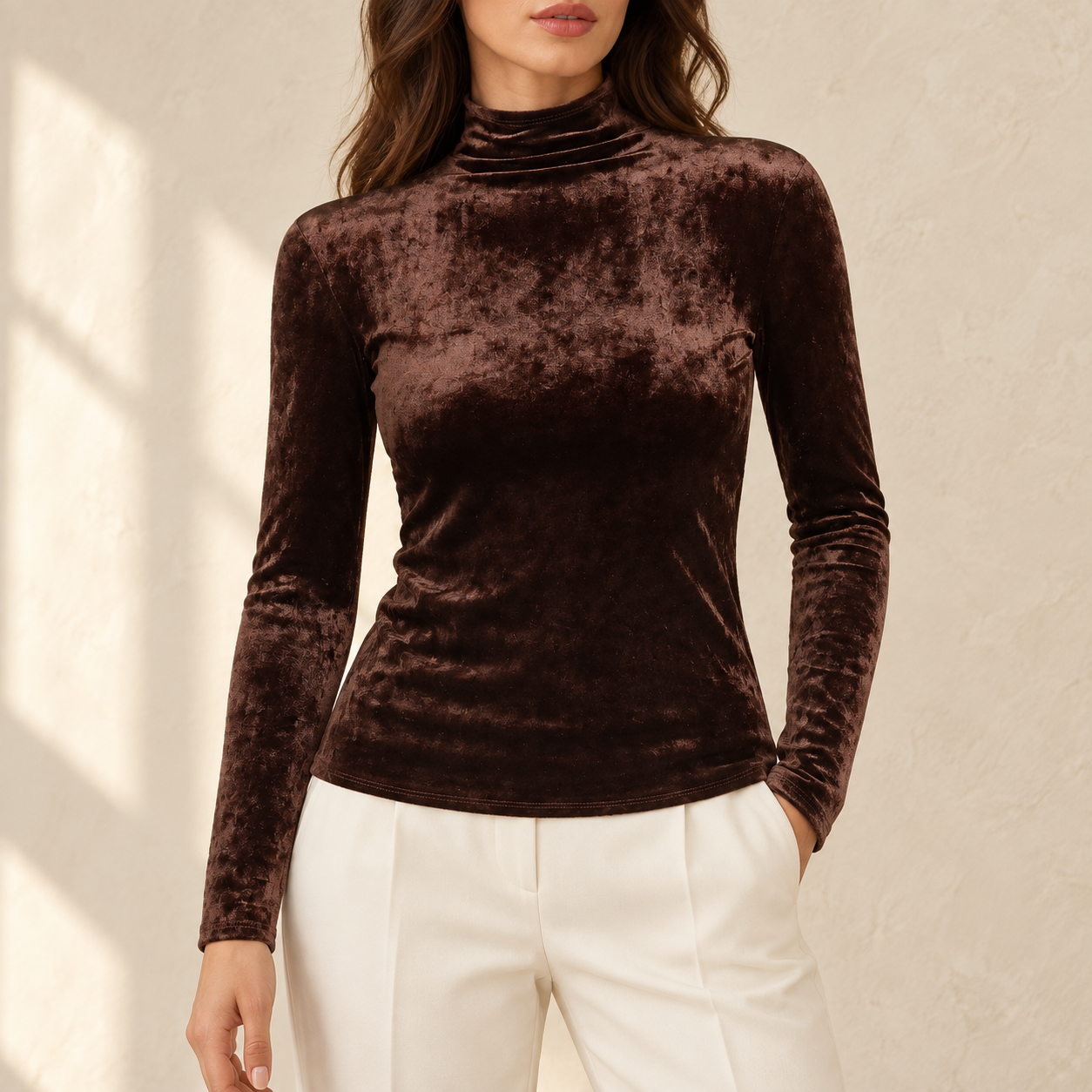 The Tony Turtleneck Velvet Long-Sleeve Top