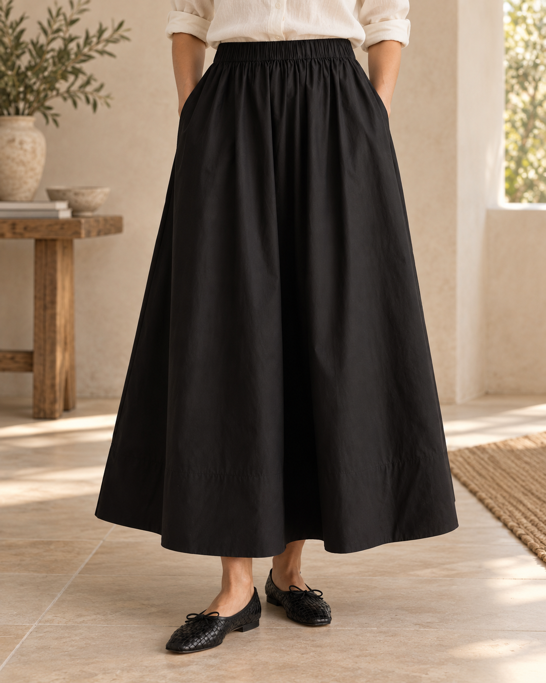 Petite 100% Organic Cotton Poplin A-line Maxi Skirt