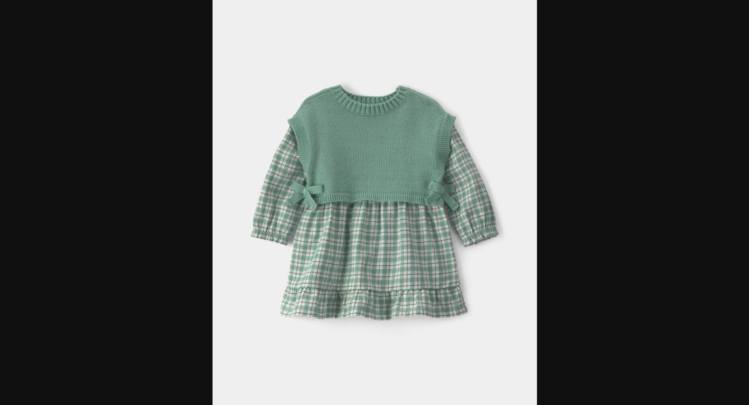 Baby Girl 2-Piece Checkered Flannel Dress — Green