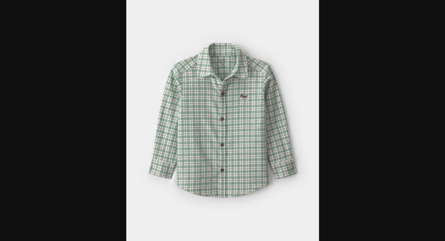 Toddler Boy Plaid Flannel Shirt — Green & White