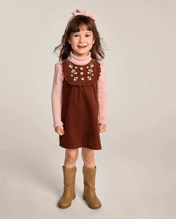 Girls Embroidered Corduroy Jumper — Brown