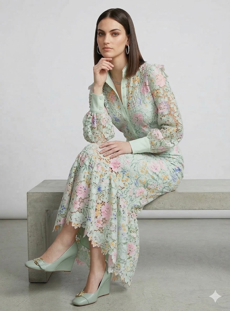 Floral Lace Hollow Out Ruched Fishtail Bodycon Skirt