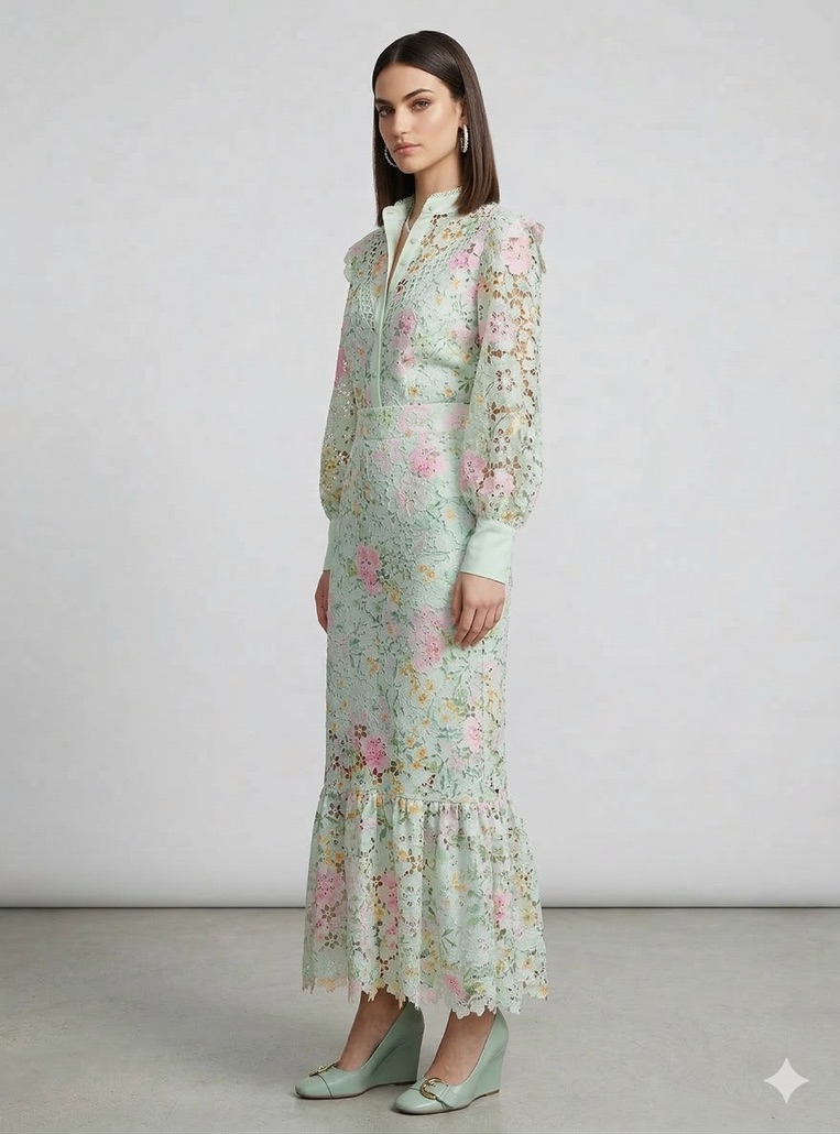Floral Lace Hollow Out Ruched Fishtail Bodycon Skirt