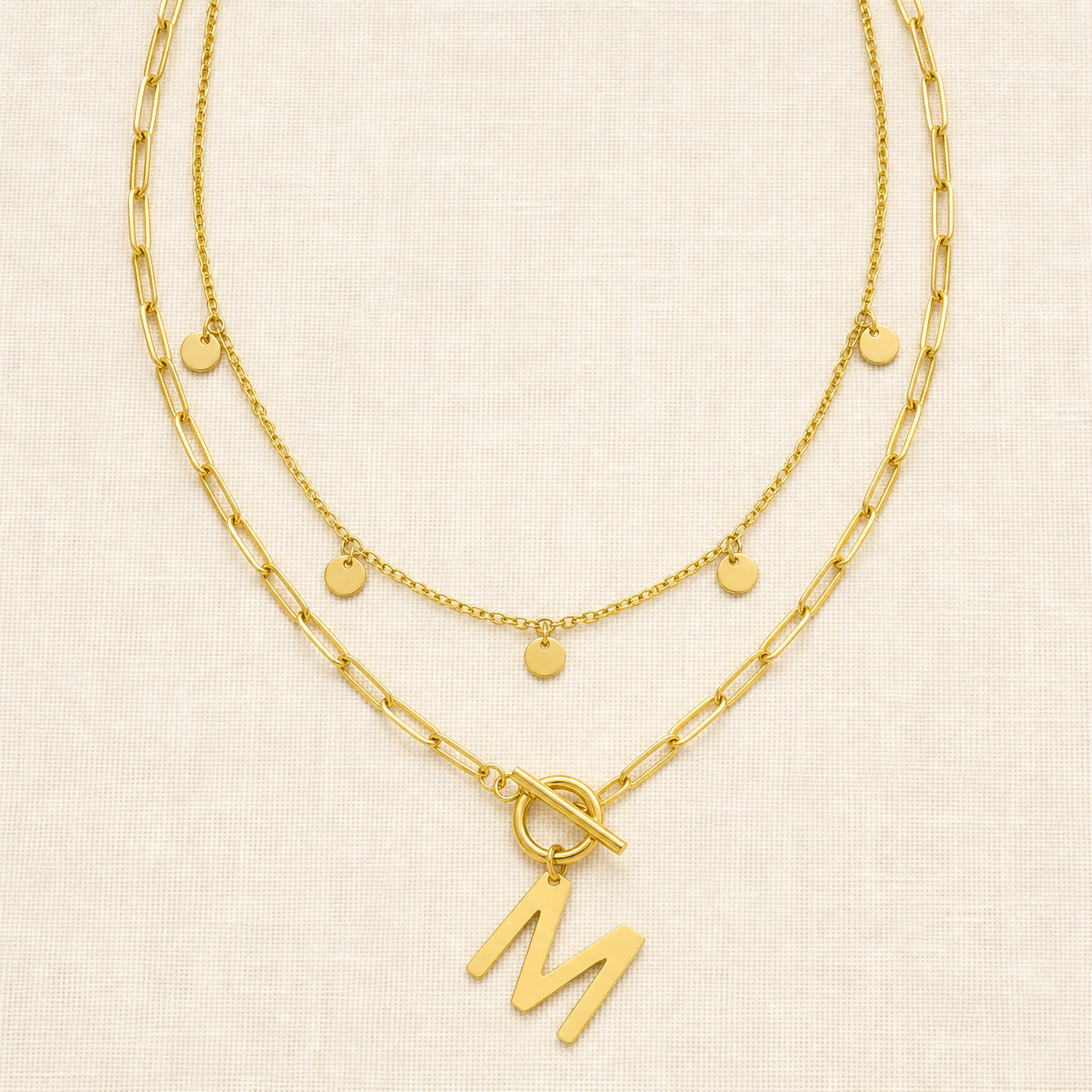 Initial Pendant Layered Chain Necklace