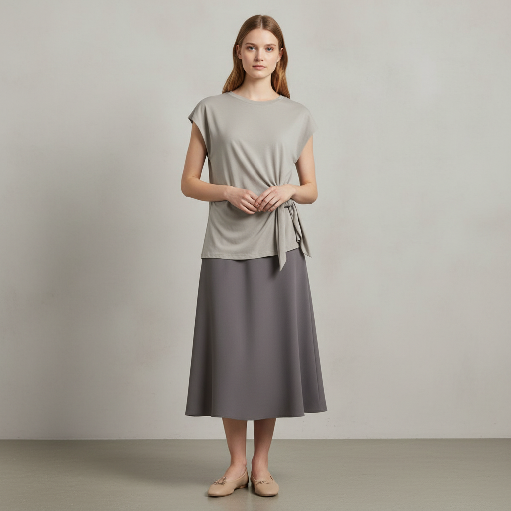 Short Sleeve Tie Detail Top