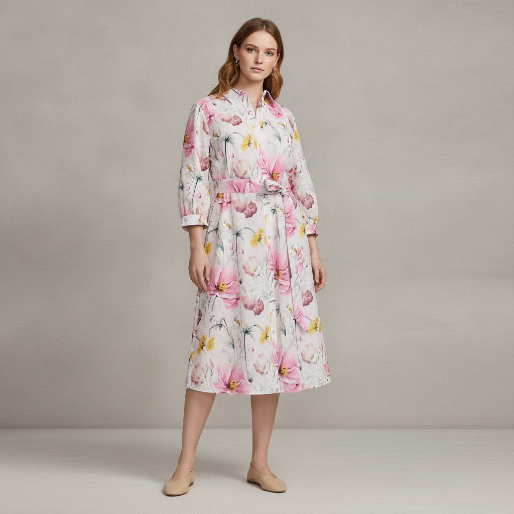 Foxcroft Plus Esther 3/4 Sleeve Floral Dress - Multi