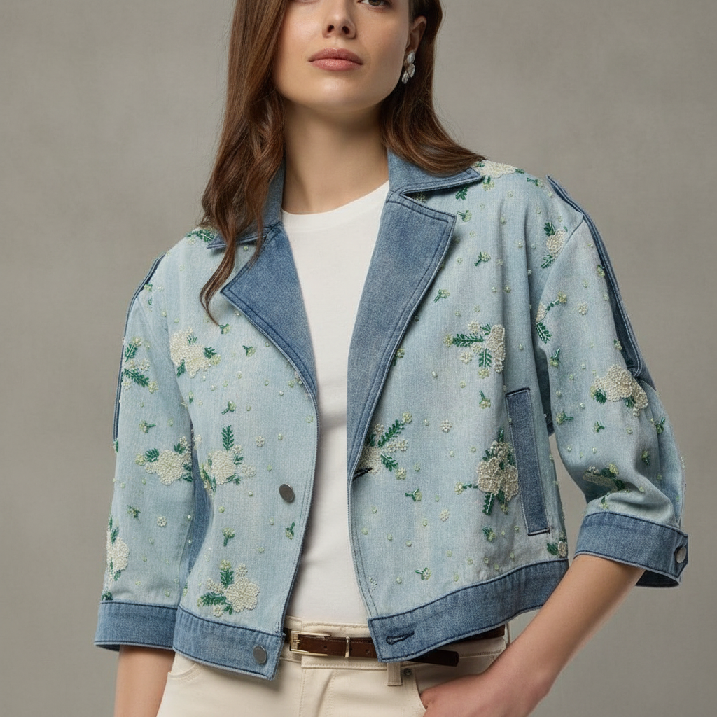 SAACHI Beaded Denim Cardigan