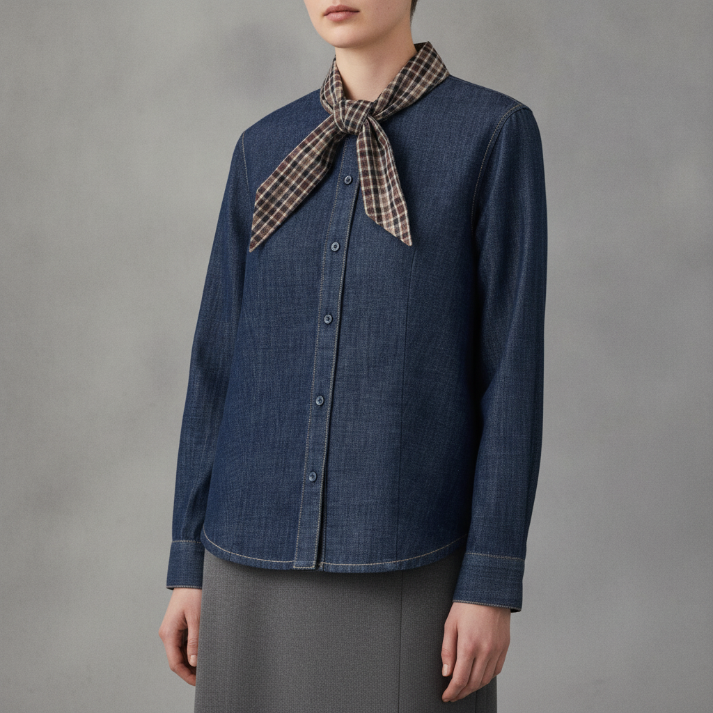 Denim shirt with scarf neckline - Women
