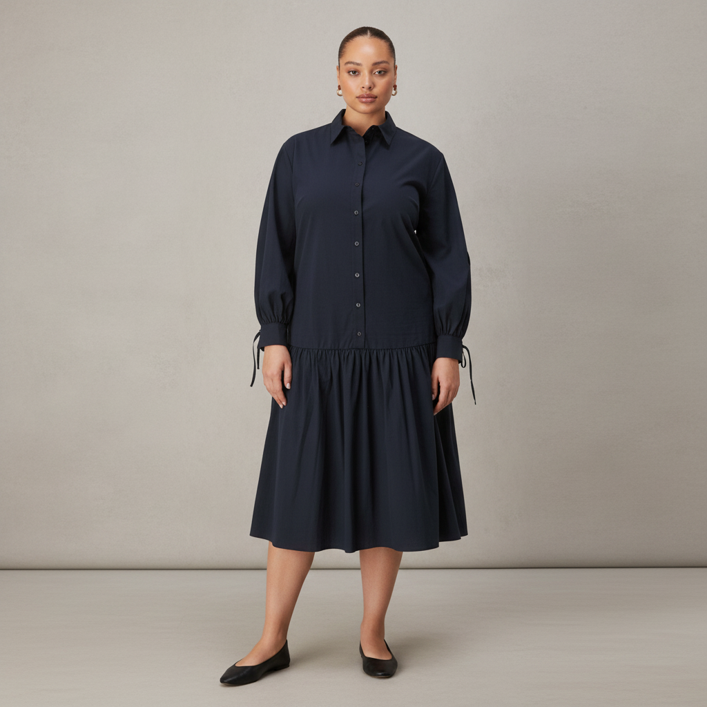 ASOS DESIGN Curve long sleeve tie detail maxi shirt dress in navy