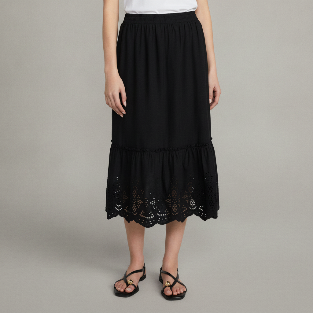 Time and Tru Women's Cotton Eyelet Hem Midi Skirt