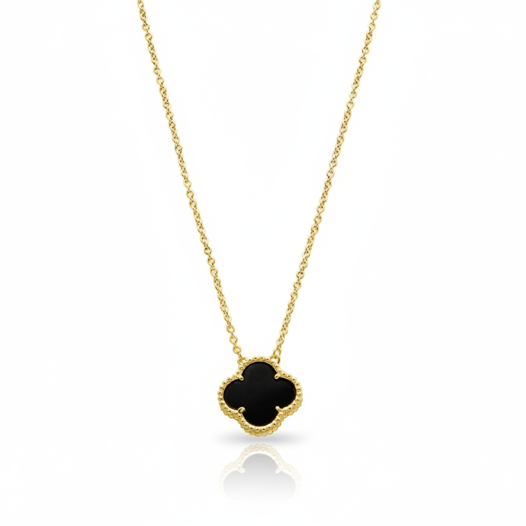 Adornia Black Clover Pendant Necklace in Gold Plate