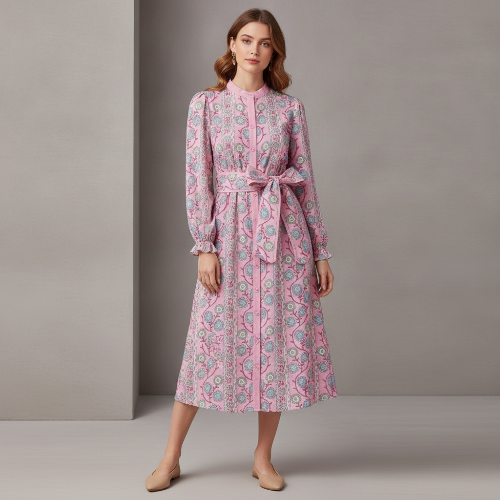 Lifeshe Floral Sleeve Long Midi Dress
