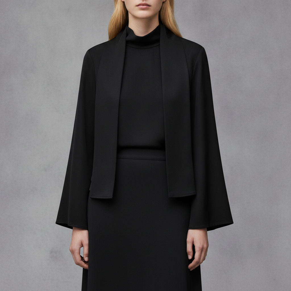 Scarf-Detail Satin Blouse - Black