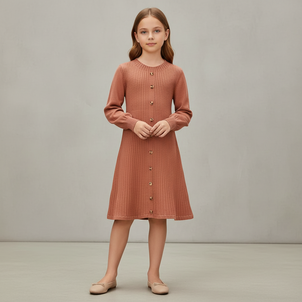 Girls Knit Casual Formal Dresses Size 6-14