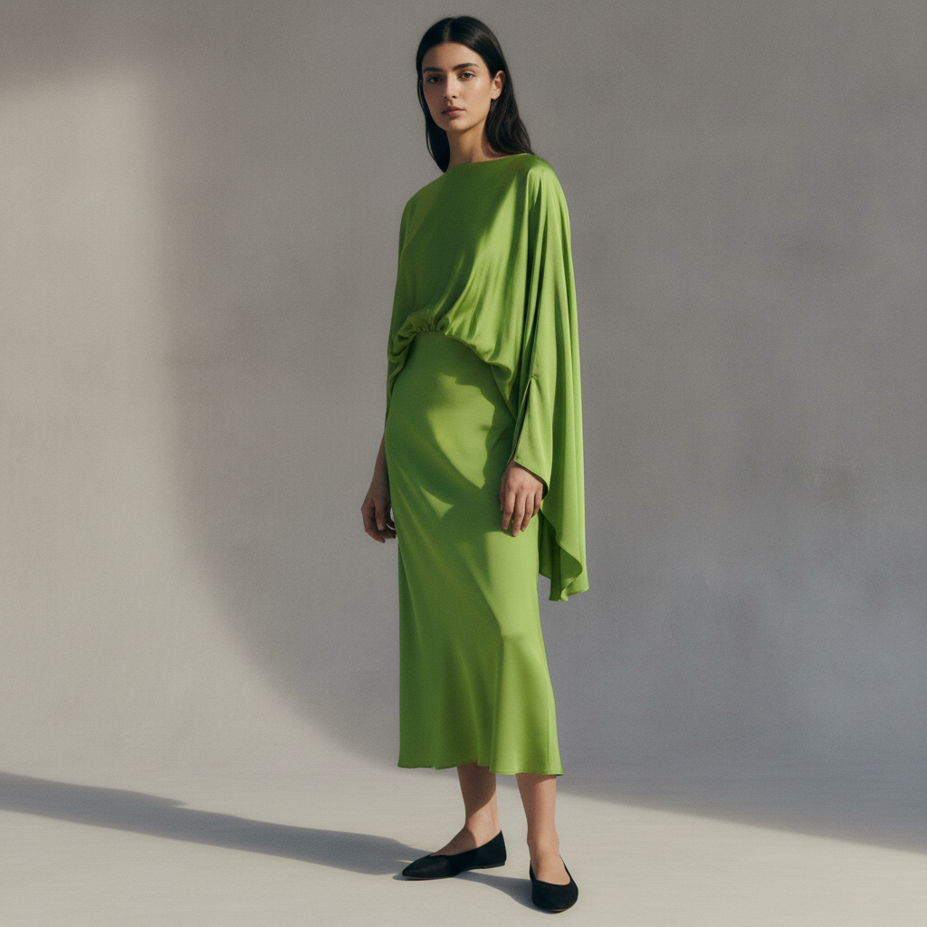 Puffed sleeves satin dress