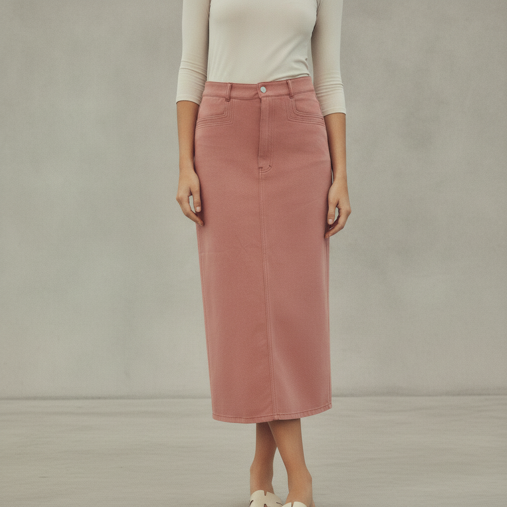 STRETCH COLORED DENIM SKIRT