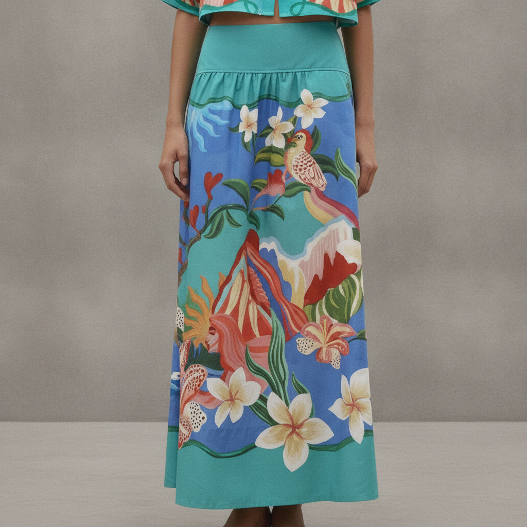 Multicolor Garden Of Life Pockets Midi Skirt