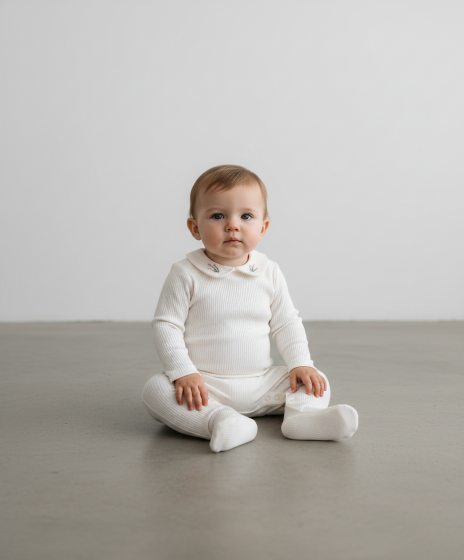Unisex Organic Cotton Embroidered Collar Collection Footie - Baby