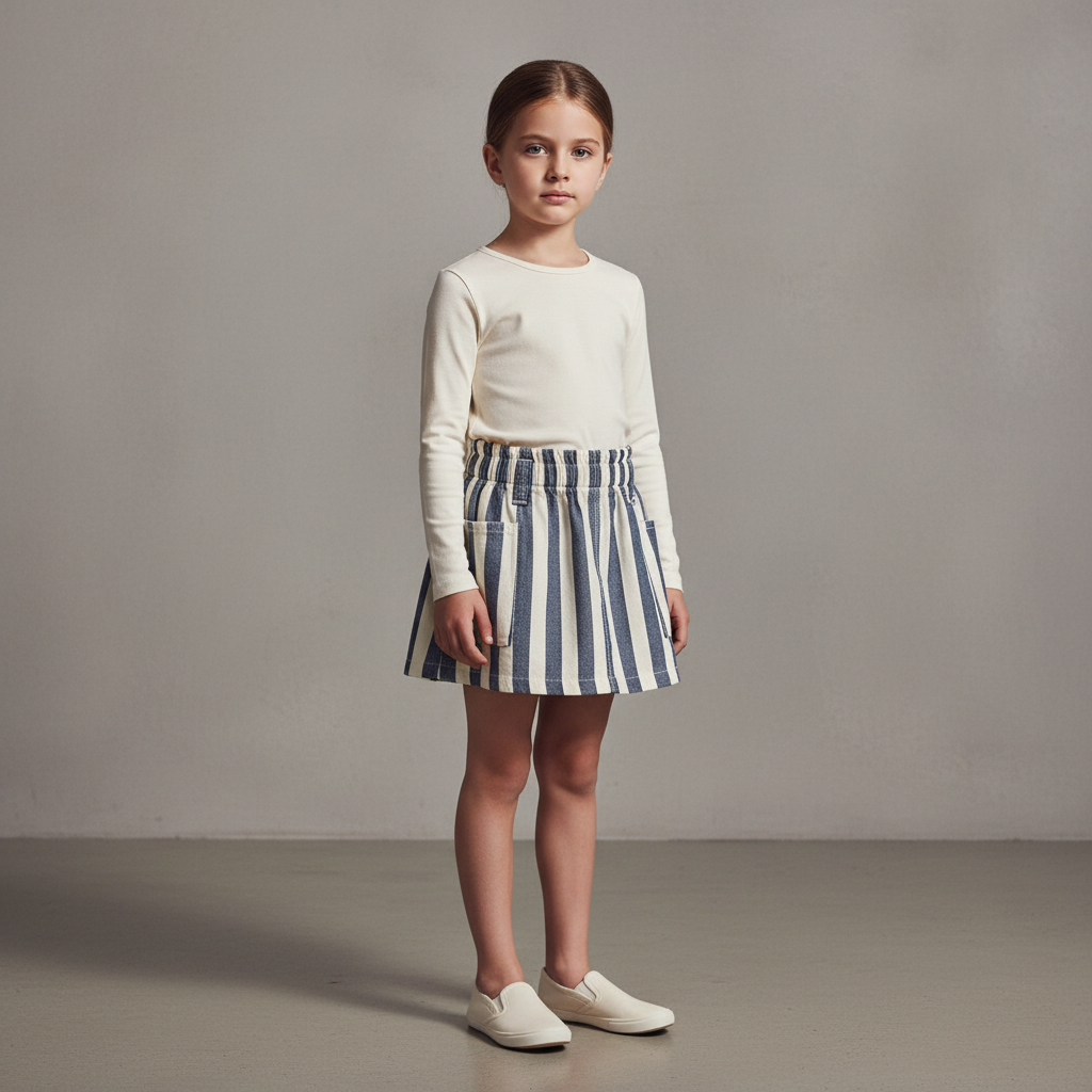 Denim Mini Skirt Navy Stripe