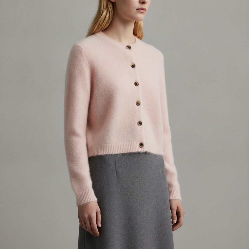 Mohair-Blend Brushed Cardigan - Peach