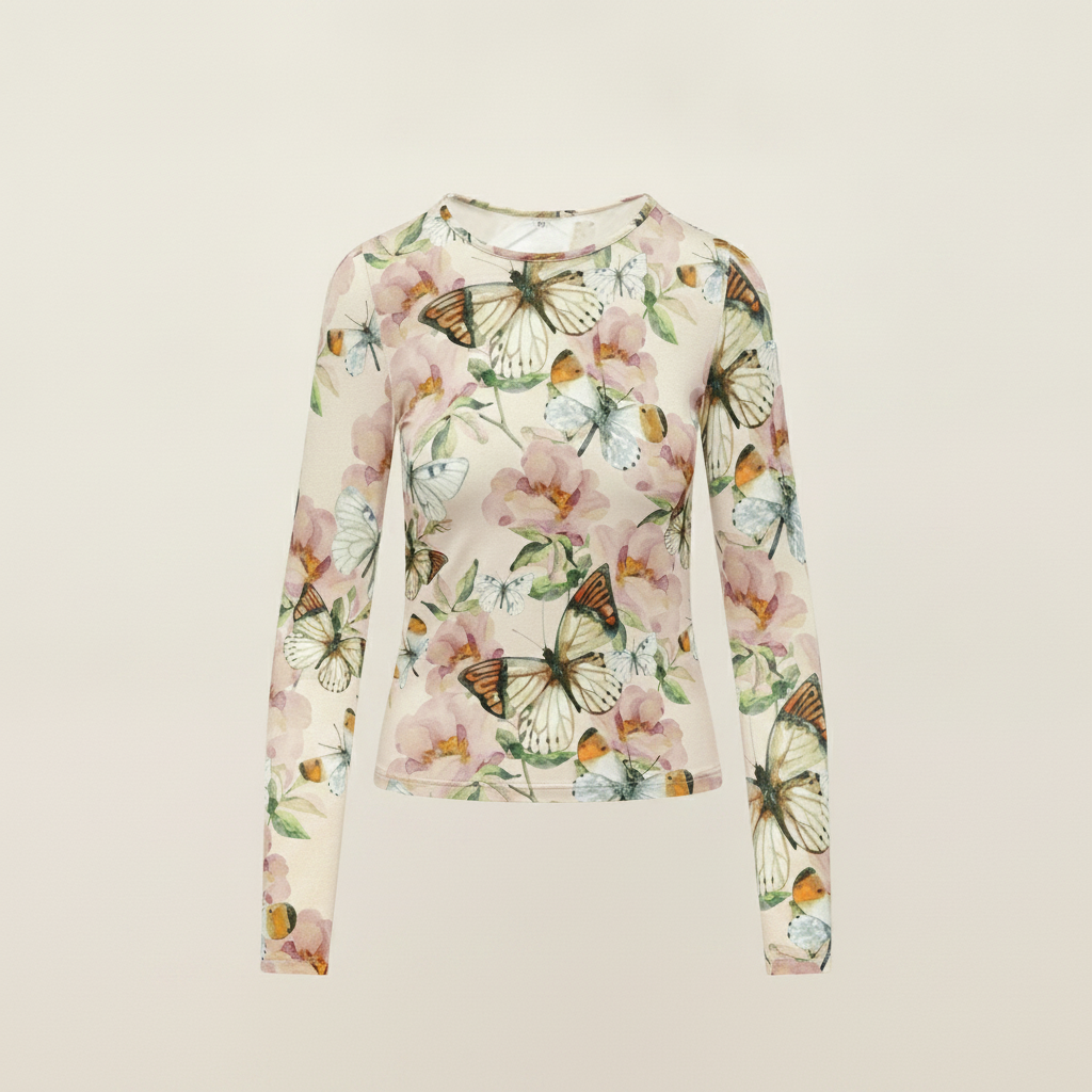 Printed Long Sleeve Tee- Butterflies (size up 1 size)