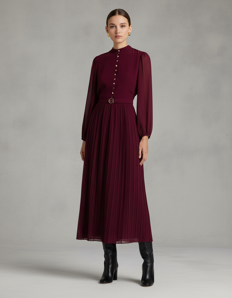 Fit & Flair Belted Button Dress