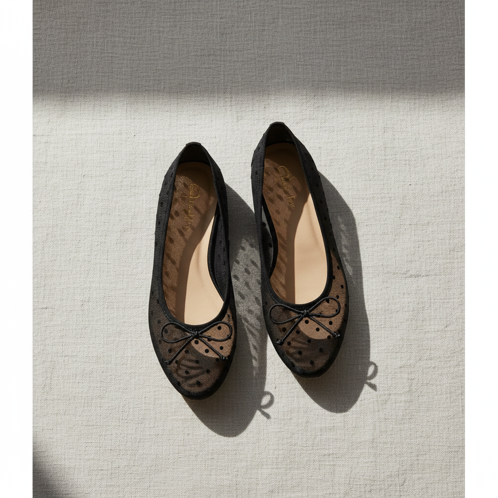 Velvet Dotted Mesh Ballet Flats