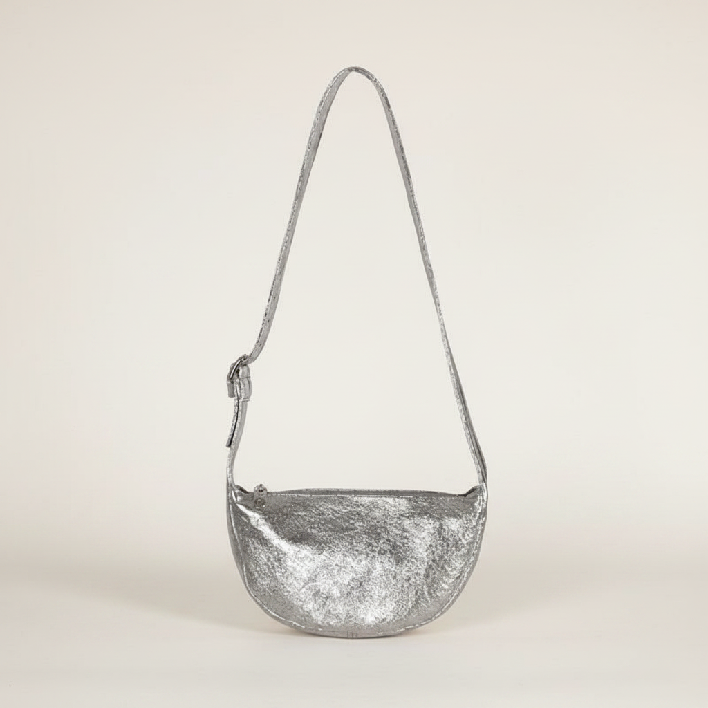 Leather Sling Bag - Crossbody Bag - Silver Crackle - Dominic