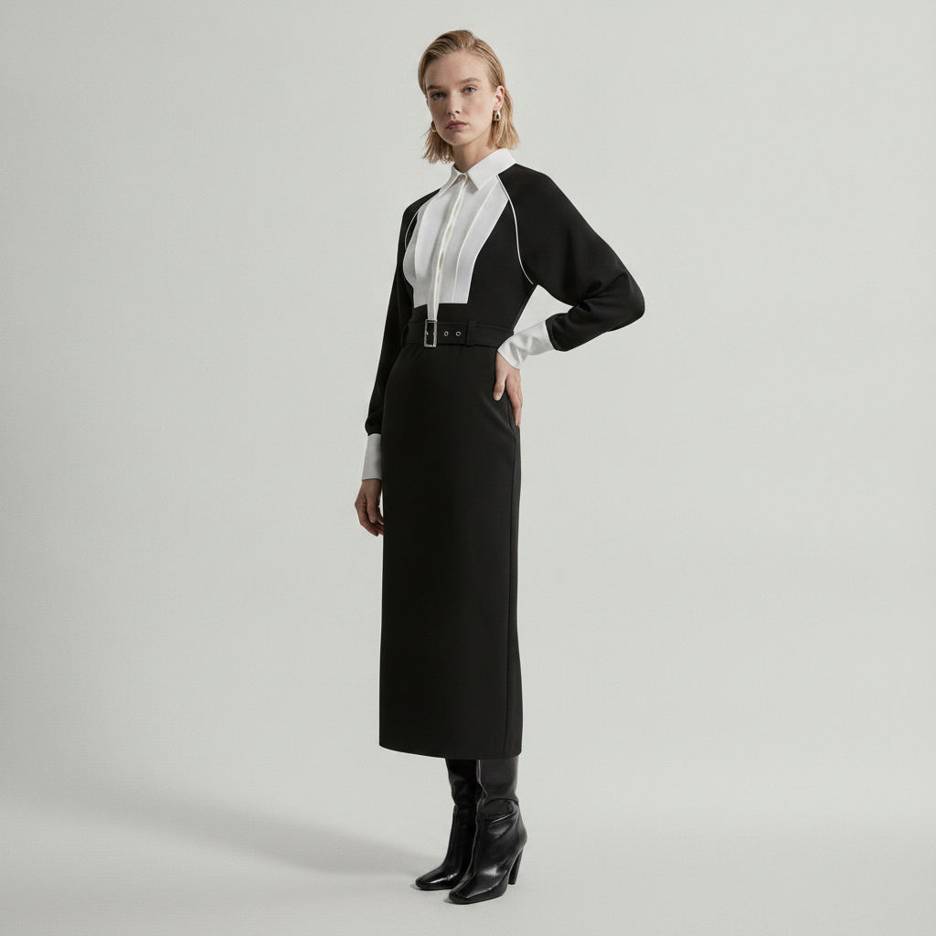 Twill Collared Woven Midi Dress