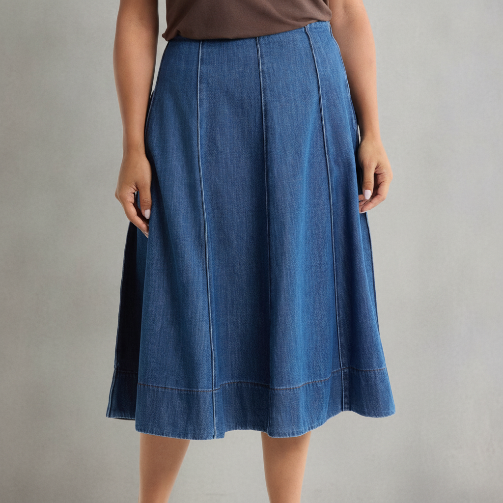 A-Line Chambray Midi Skirt
