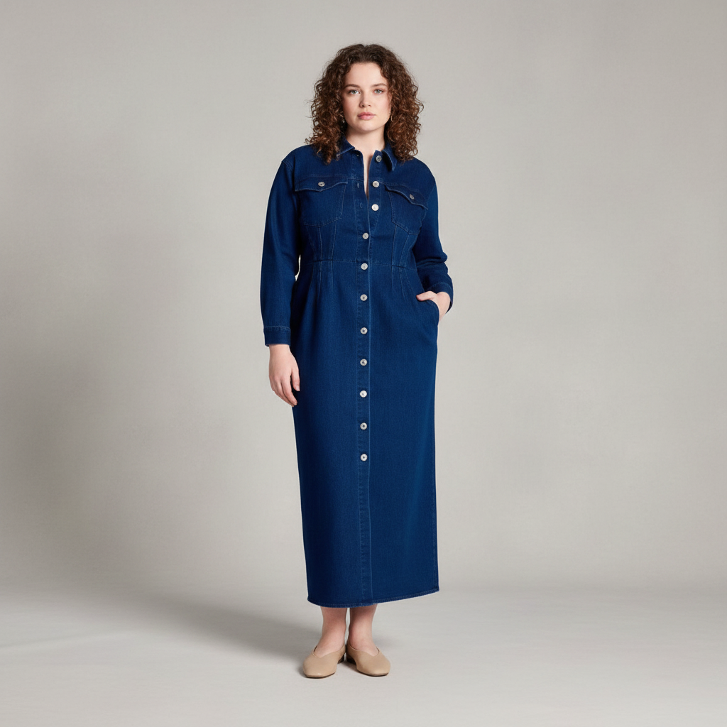 ELOQUII Women's Plus Size Denim Fitted Dress